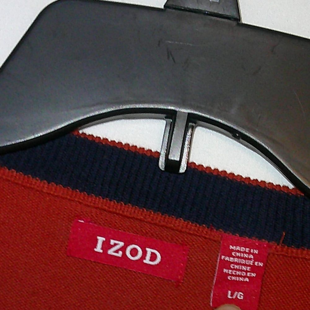 IZOD Argyle VNeck Sweater Orange Navy Gray Pattern Long‎ Sleeve Pullover L - Picture 3 of 3